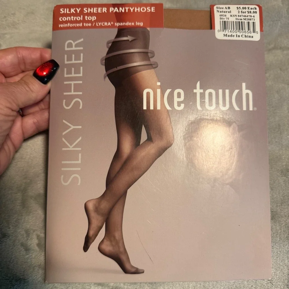Nice Touch Silky Sheer Control Top Pantyhose‎ Size AB Natural Reinforced Toe